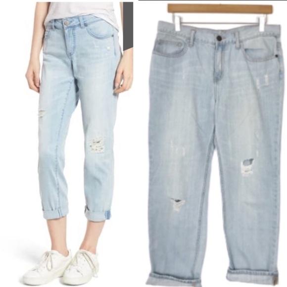 LONDONJEAN Light Wash High Waist Boyfriend Jeans 8 Distressed Casual - Picture 1 of 8